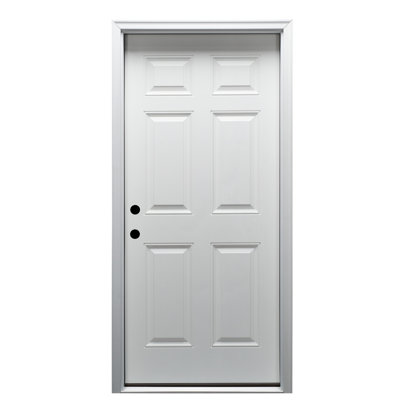 Porte extérieure simple à 6 panneaux en fibre de verre apprêtée