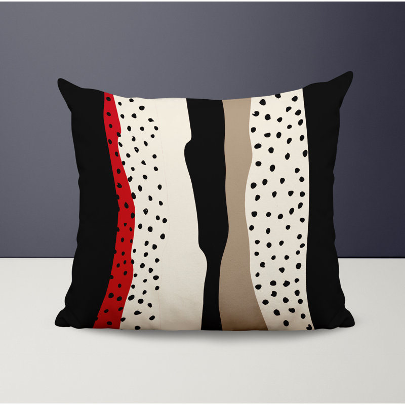 Coussin décoratif intérieur / extérieur en polyester filé Bode, Rouge / blanc cassé / beige / noir, 15 po x 15 po