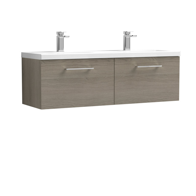 Arno 1205mm Double Bathroom Vanity with Integrated Vitreous China Basin, Solace Oak