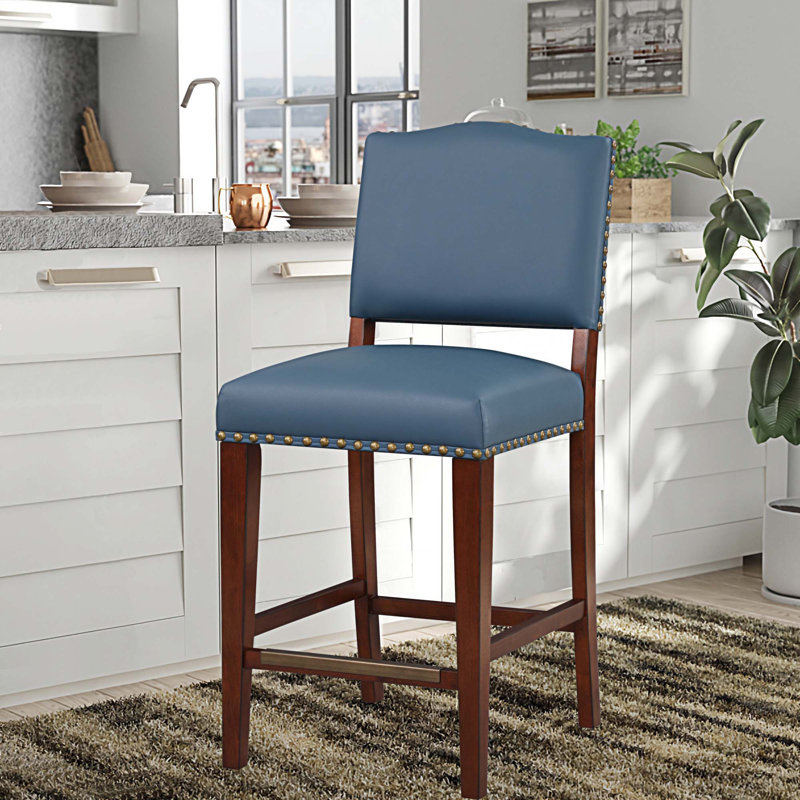Revêtement de luxe Armandina, confort moderne et élégance classique, Bleu, Tabouret de comptoir (siège d'une hauteur de 26 p