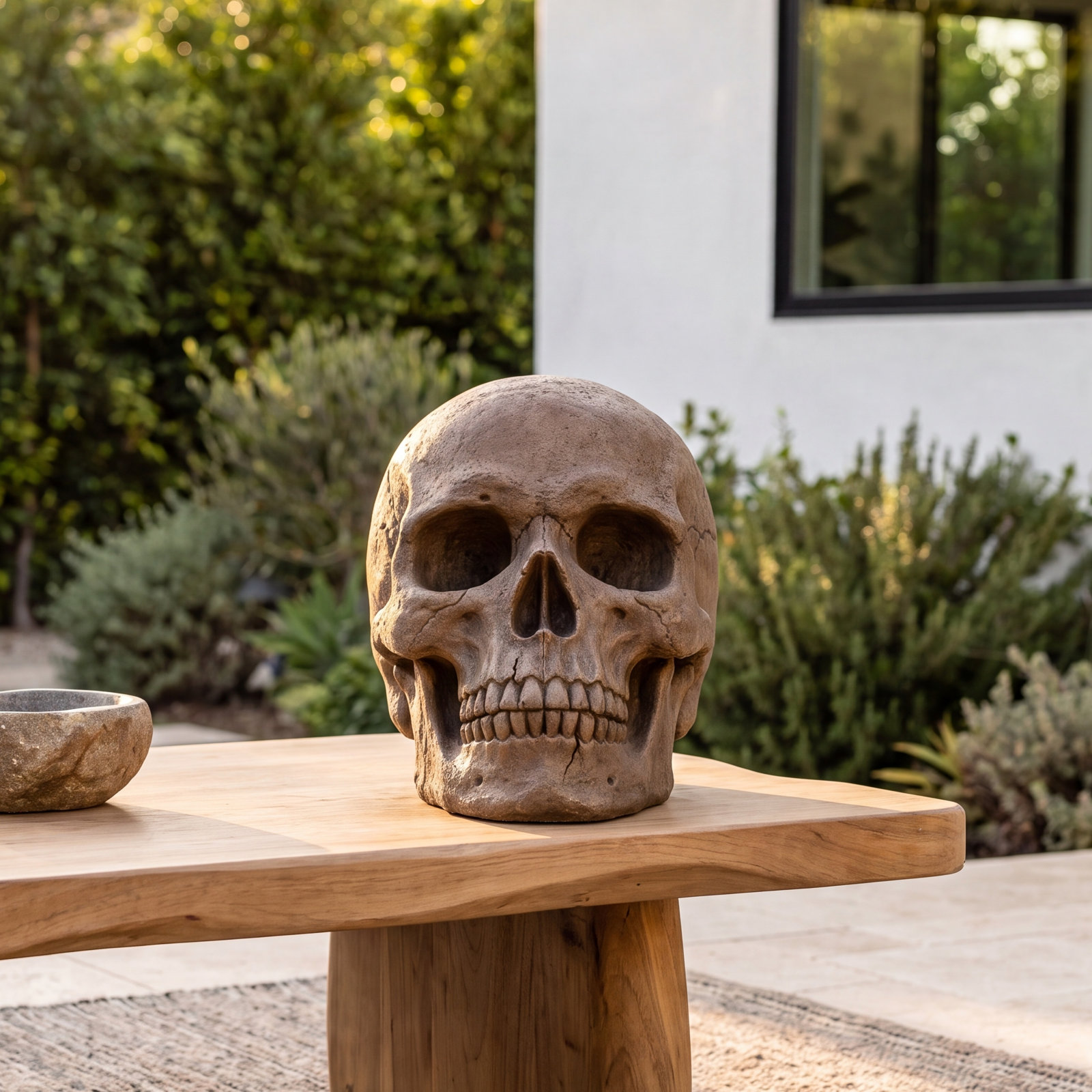 Alas Poor Yorick Garden Statue, Aged Limestone