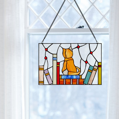 13"W Tiffany-Style Kitten Stained Glass Window Panel