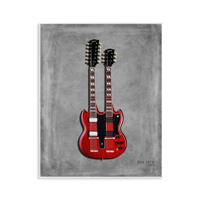 Plaque murale rouge à double manche de guitare, design par Mark Rogan