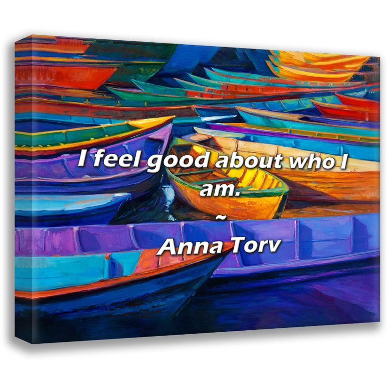 Citation artistique «Je me sens bien dans ma peau». Toile tendue par Anna Torv Gallery, H 17 po x l 24 po