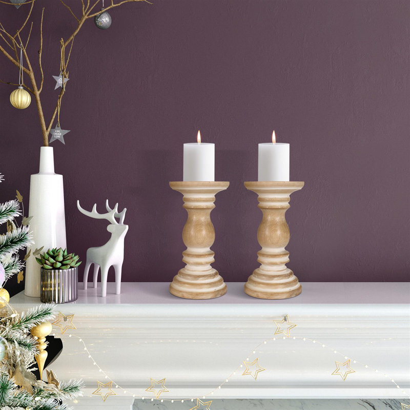2 Piece Solid Wood Tabletop Pillar Set, 13cm H x 10cm W x 10cm D