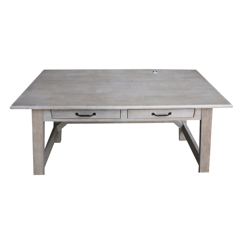 Laython Solid Wood Solid Wood Writing Desk, Washed Gray Taupe