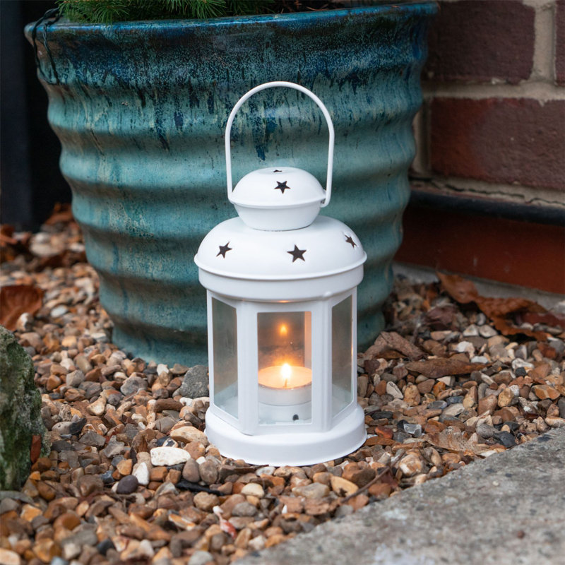 Nicola Spring - Metal Hanging Tealight Lanterns, 16" H x 10" W x 10" D, White, 6