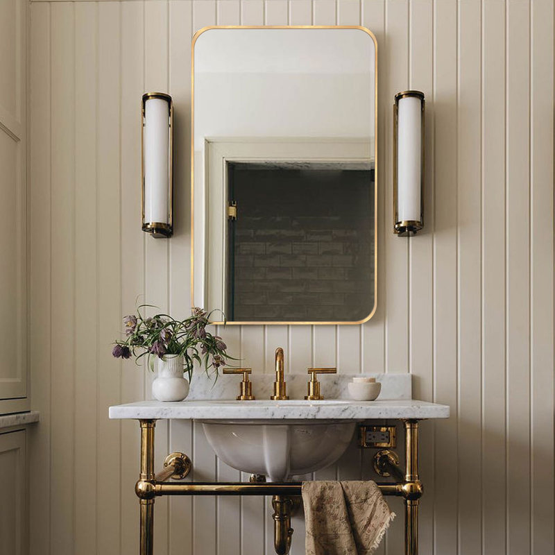Viridiana Metal Rectangle Wall Mirror, Brushed Gold, 48" x 30"