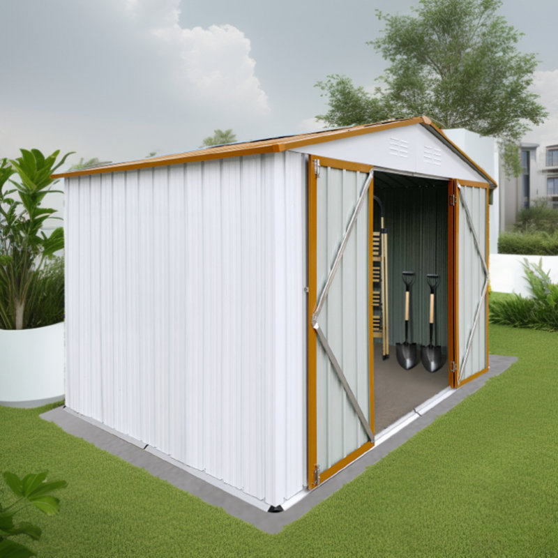 Remises de jardin en métal, Blanc / jaune, H 79 po x l 144 po x P 120 po