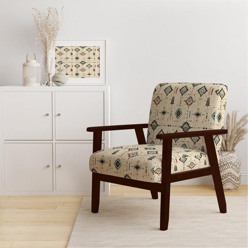 Fauteuil d'appoint rembourré Tribal Nomad Boho, Accoudoirs carrés bruns