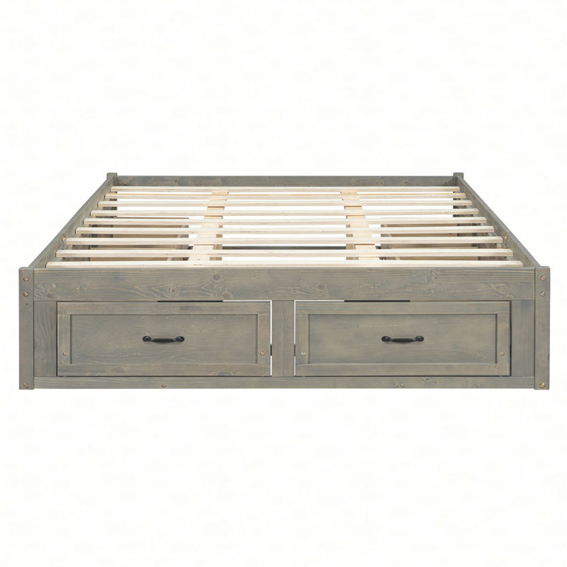 Lit plateforme avec 6 tiroirs de rangement, Gris antique, Grand