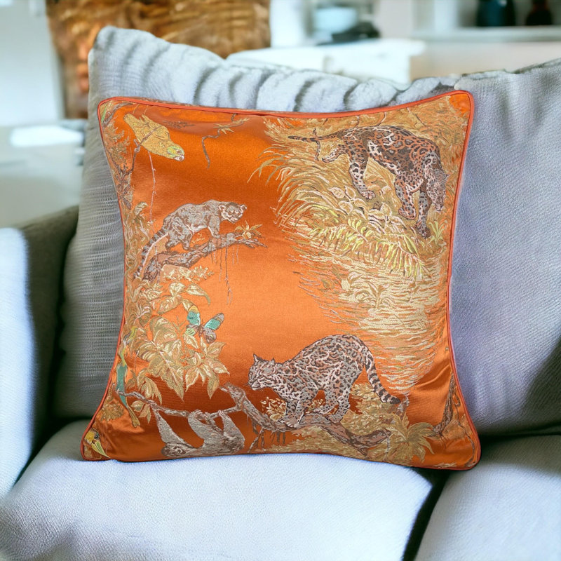 Animal Print Cotton Blend Reversible Pillow Cover, Orange, 18"H x 18"W