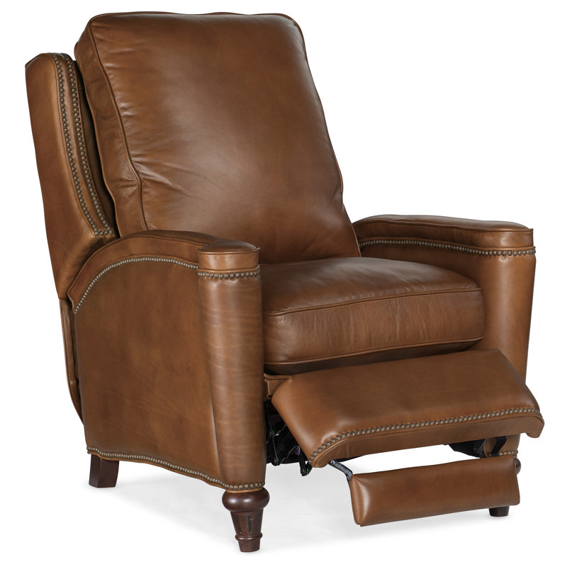Rylea Power Recliner with Power Headrest, Brown Genuine Leather, Manual