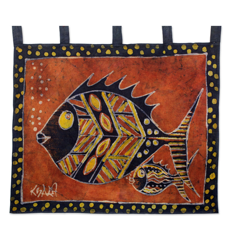 « working original of art fished fish », décoration murale en coton batik à fixation murale