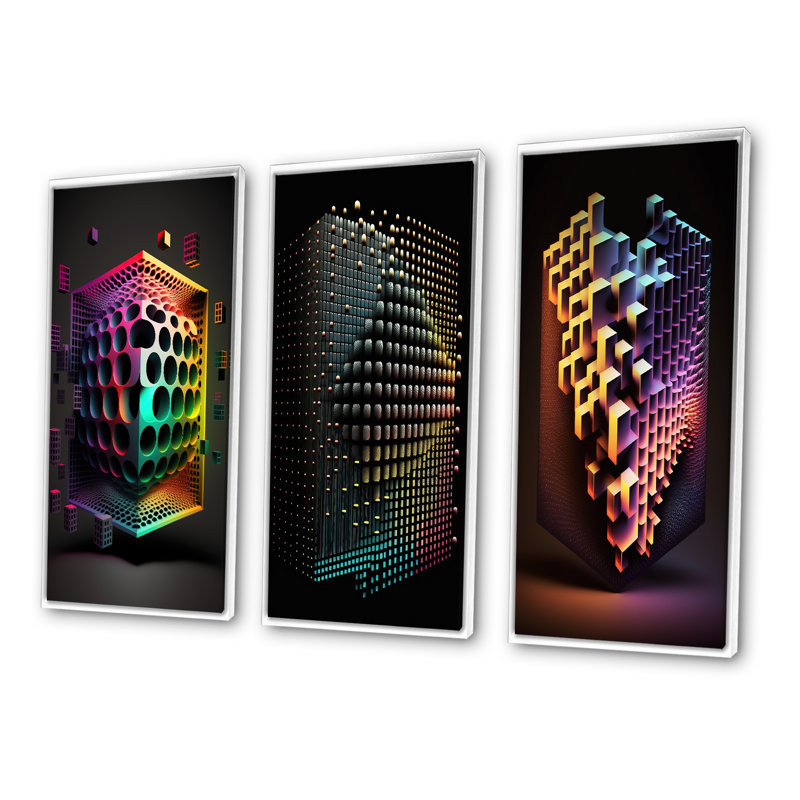 " Multidimensional Luminogram " 3 - Pieces, White Floater Framed, 28" H x 36" W