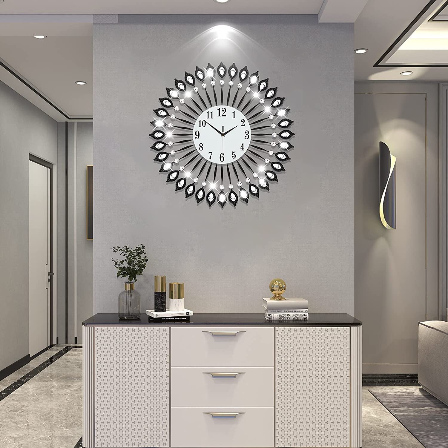 3D Large Metal Sunburst Wall Clock Luxury Wall Clock Battery Operated Art  Decor