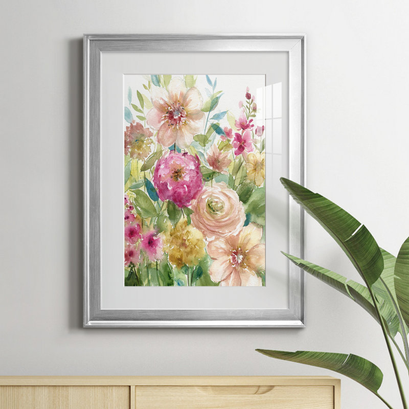Jardin de fleurs - Peinture sur toile encadrée, Argent, H 22,5 po x l 30,5 po x P 1,5 po