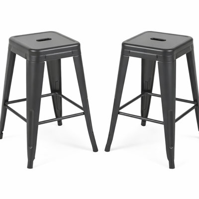 Tabourets de bar en métal sans dossier (lot de 2), hauteur de comptoir 61 cm, noir mat, indéformables, montage rapide, outil noir inclus pour la cuisine.