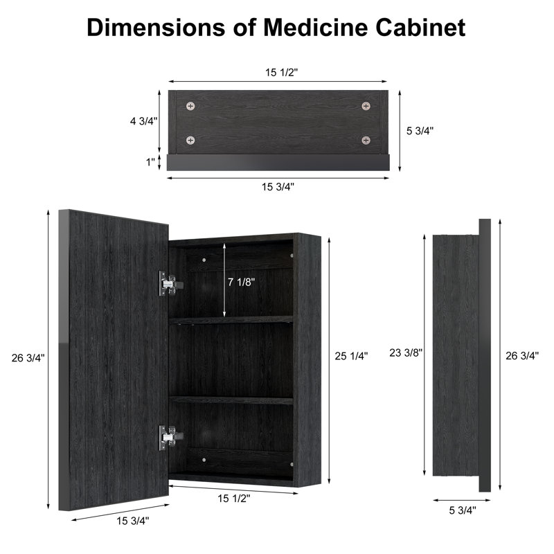 Armoire à pharmacie avec cadre et surface 1 porte avec miroir et tablettes