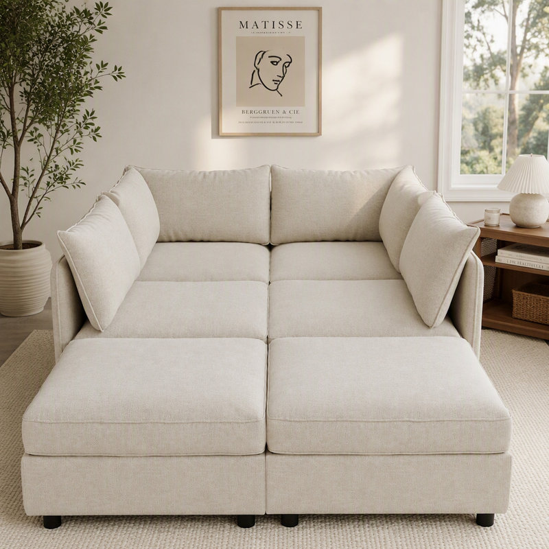 Ensemble canapé d'angle convertible et modulable avec rangement, combinaison de canapés en tissu flexible pour salon