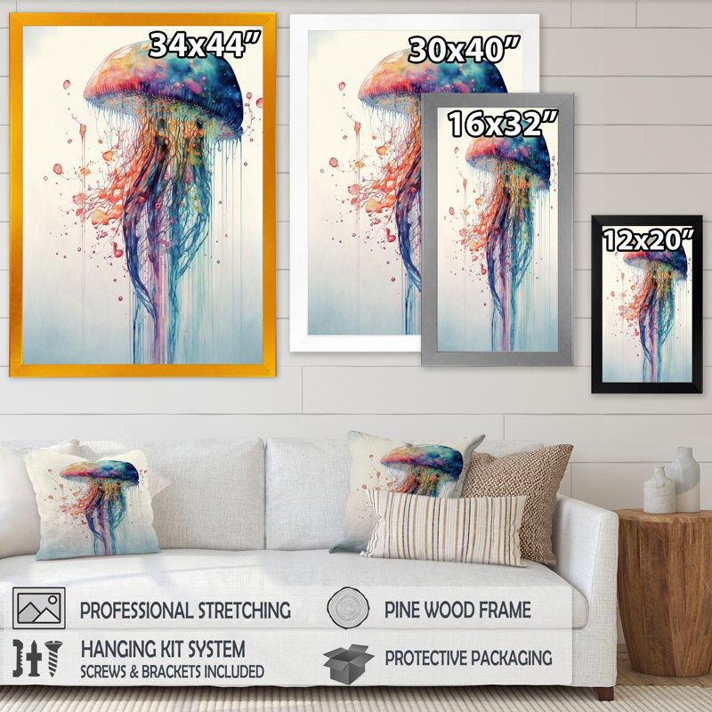 Art coloré sur toile, méduse colorée Deepsea IV, Toile avec cadre photo, H 40 po x l 30 po, Noir