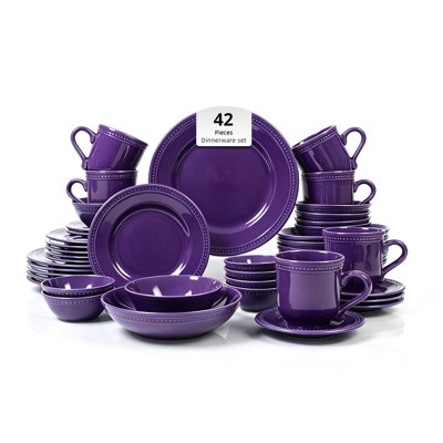 HomeVSS 42-Piece Pearl Dots Stoneware Dinnerware Set, Service for 6