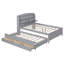 Lit plateforme double en bois avec lit gigogne et tête de lit à DEL avec tiroirs, gris-756920289-756920291