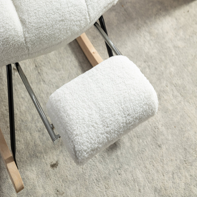 Chaise berçante en tissu avec repose-pieds Teddy, Ivoire ivoire