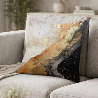 Abstract Spirals Decorative Pillow - Minimalism Chrome Gold And Black Poteries Printed Throw Pillow