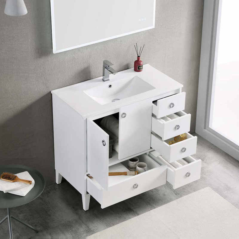 36'' Single Bathroom Vanity with Sink, Matte White