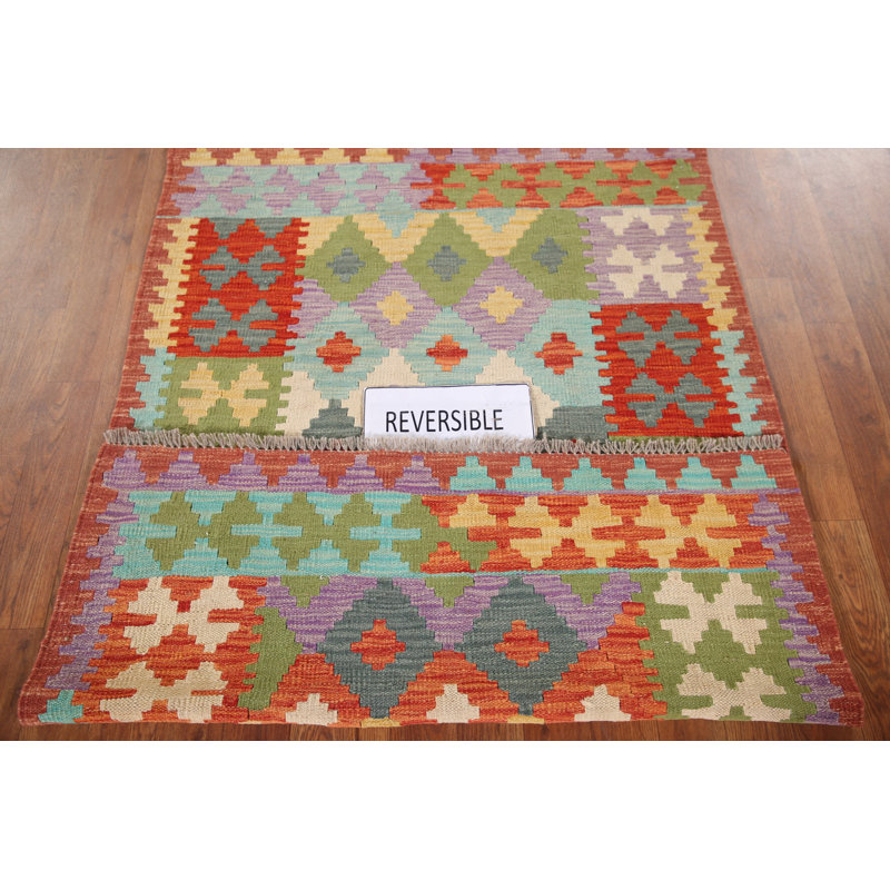 Tapis oriental multicolore en laine Kilim 3 x 5