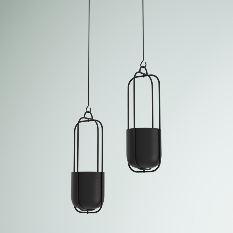 Jardinière suspendue en métal 2 pièces Jansen, Noir