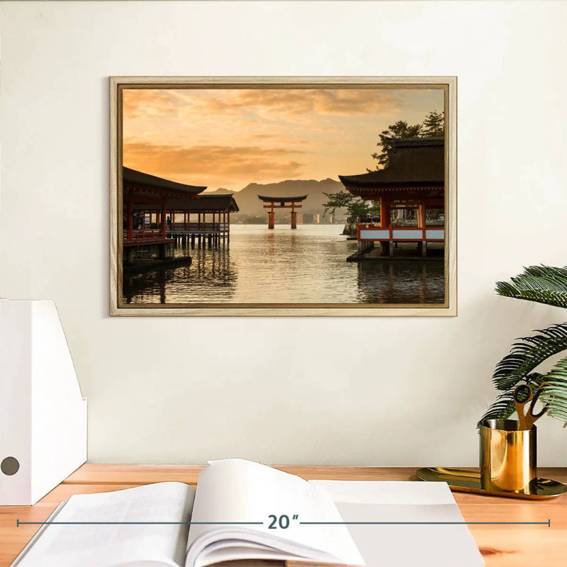 Célèbre sanctuaire Itsukushima, Cadre flottant en bois naturel, 13 po x 9 po