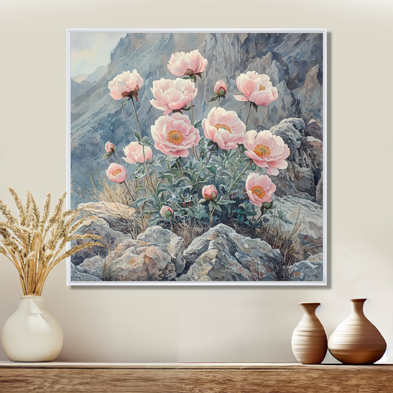 Pivoines dans le Rocky Pass I - pivoines, art mural, Impression encadrée flottante, H 30 po x l 30 po, Blanc
