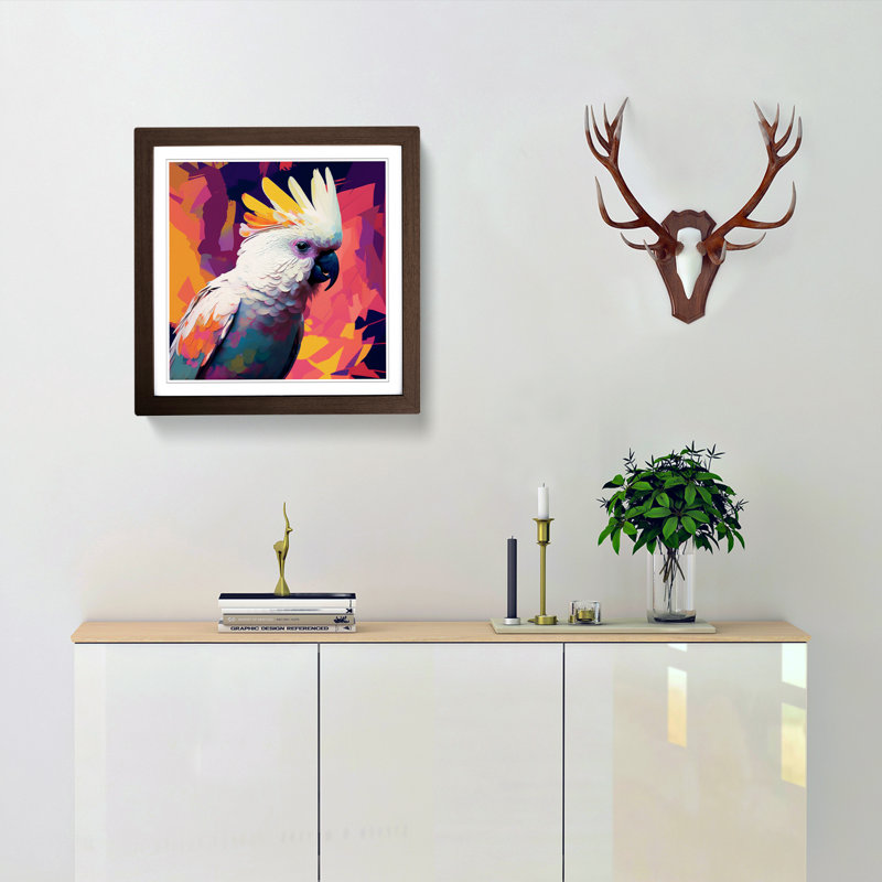 Cockatoo Fauvism - Single Picture Frame Print on Wood, Walnut
