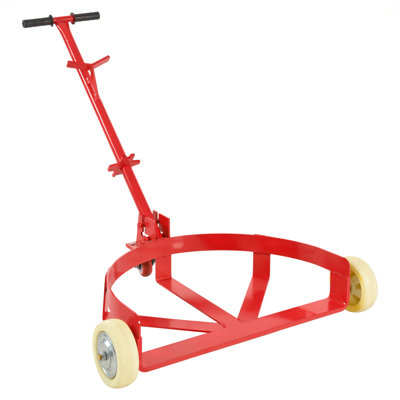55 Gallon Drum Dolly, 1200Lbs Capacity, With 2 Fixed PU Wheels And 1 Swivel Wheel - Low Profile Steel Oil Drum Caddy Oil Barrel Drum Roller Hand Cart