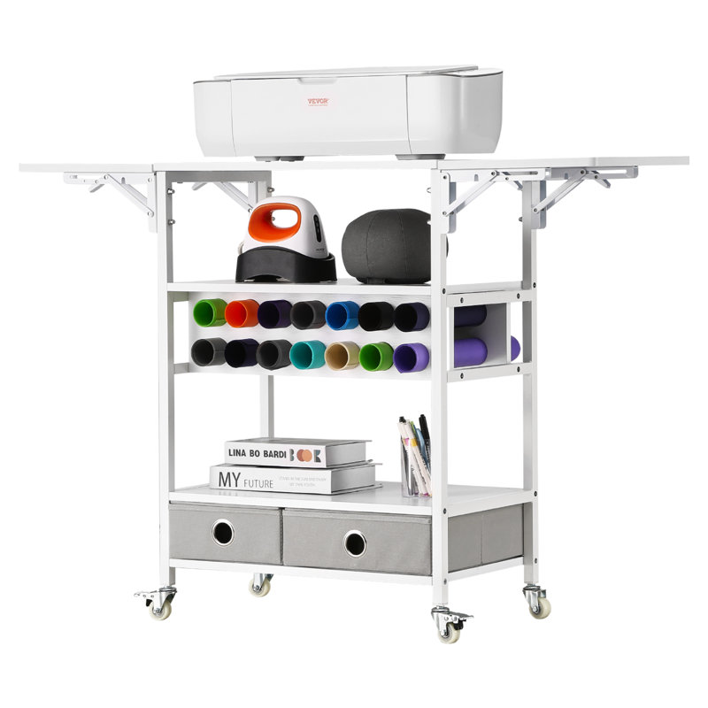 Chariot roulant et table de rangement 14 tiroirs en vinyle 2 tiroirs pliables