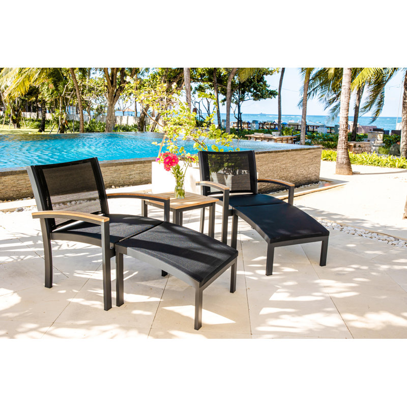 Tribeca Aluminum Teak Sling Stacking Lounge Chair, Black/Brown