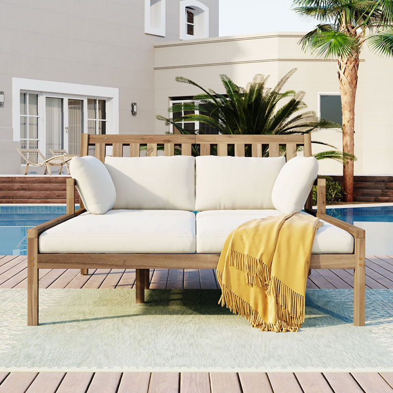 52.73" Acacia Wood Outdoor Patio Daybed, Light Teak