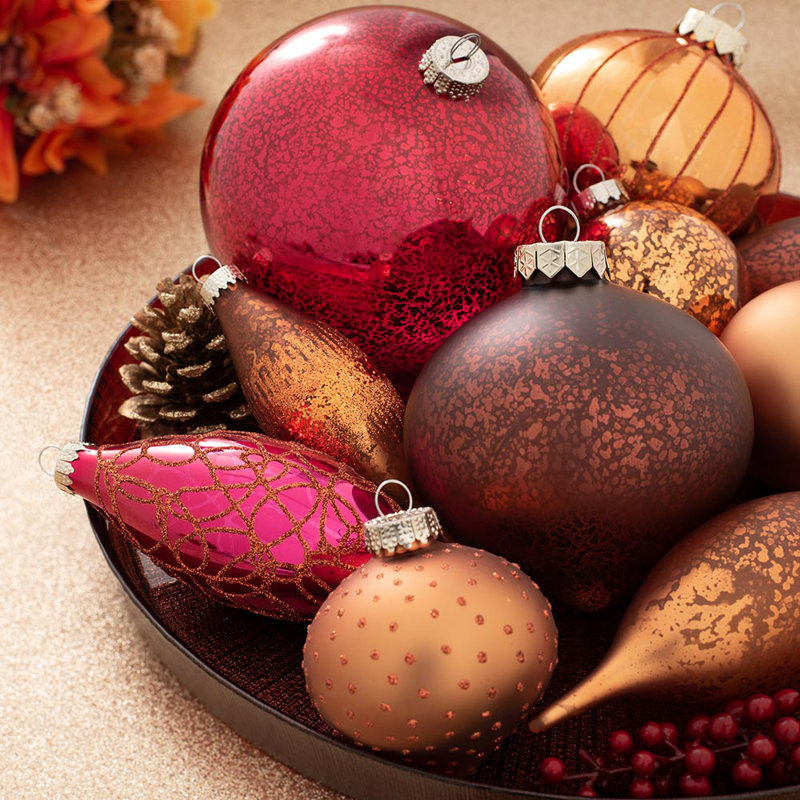 36.4cm Mixed Glass Ball Ornament, Burnt Orange/Brown/Gold