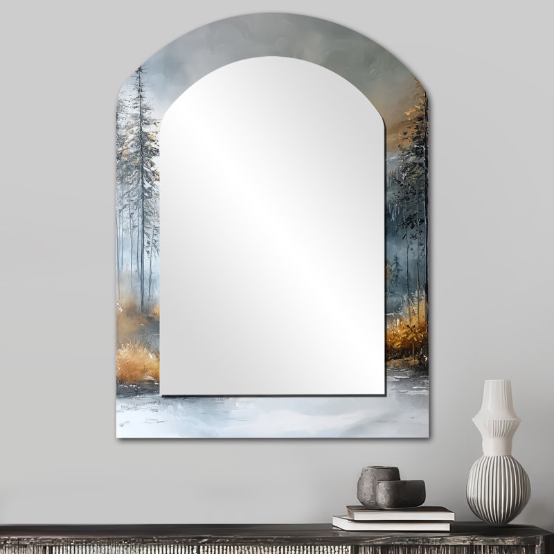 Parallel Peaks Of Abstract Mountain Landscape II - Miroir mural brun moderne, 34 po x 25 po