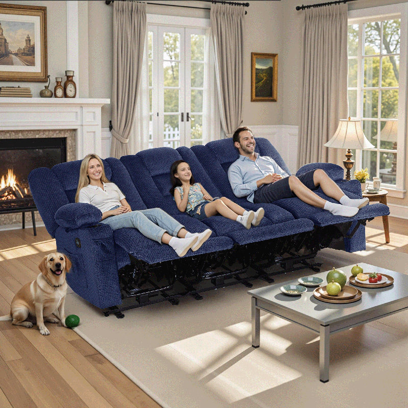 81.5" W Zero Gravity 3-Seater Power Reclining Sofa with Massage & Heat, Blue, 42.5" H x 81.2" W x 36.6" D