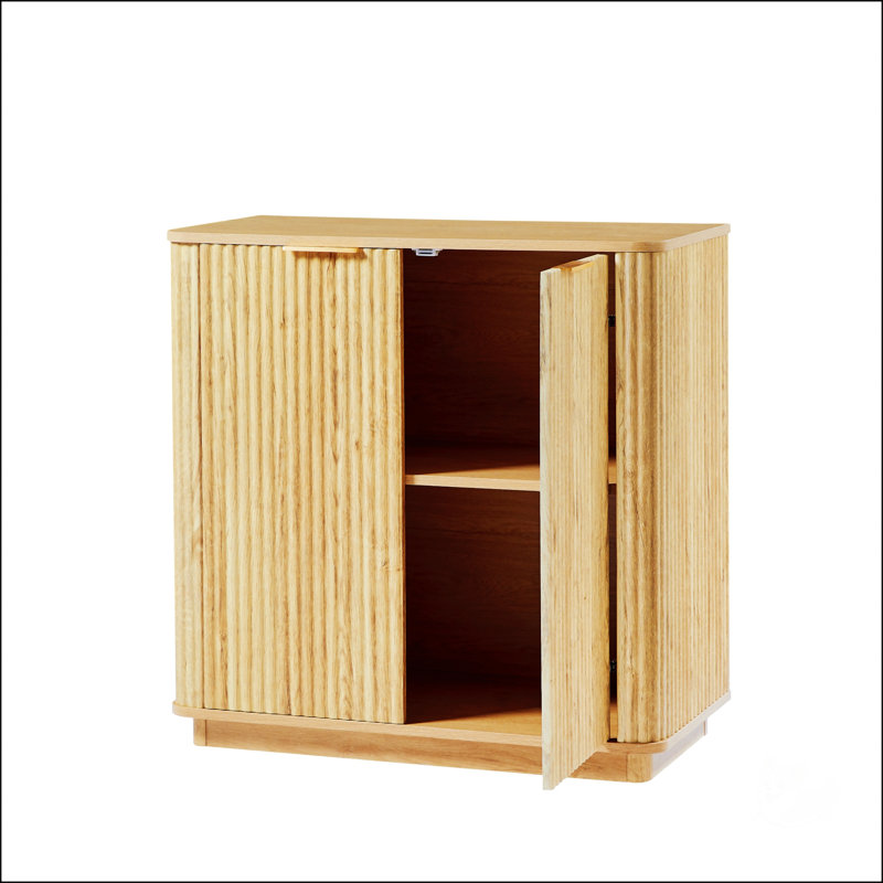 Buffet 31,5 po Wavy-Grain avec tablettes réglables, parfait pour les espaces modernes et contemporains., Chêne