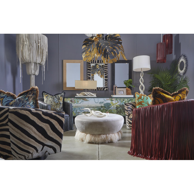 Leather Fringe Chandelier, 98" H x 48" W x 48" D, 7