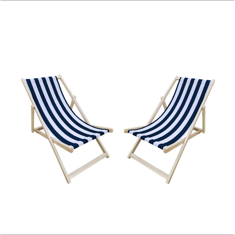 Chaise longue pliante Populus Wood Stripe Blue Stripe