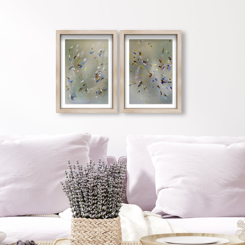 Spontaneous Traces Set Set by Oliver Gal, 74"H x 50"W, Natural Oak Shadowbox