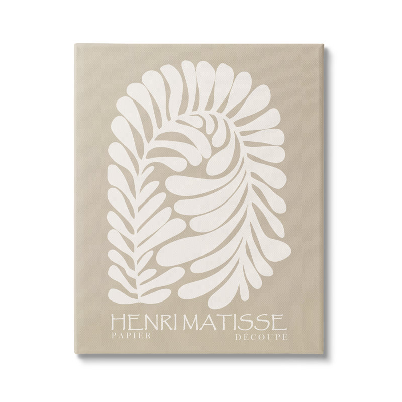 «Neutral Tones Botanical Leaf Motif Matisse Text» par Ros Ruseva - impression, Toile tendue, L 16 po x H 16 po