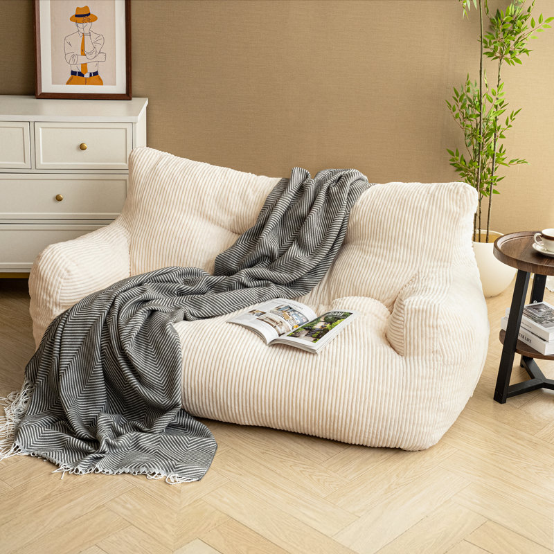 Colman  59" Wide Bean Bag Chair,Corduroy Lazy Sofa,Loveseat, Beige Corduroy