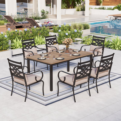 Aletse 6 - Person Patio Dining Set Umbrella Hole Included Rectangular Table with Cushions Included