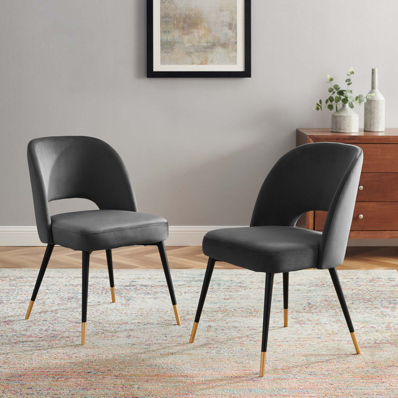 Rouse Performance Velvet Dining Side Chair, Charcoal, 2
